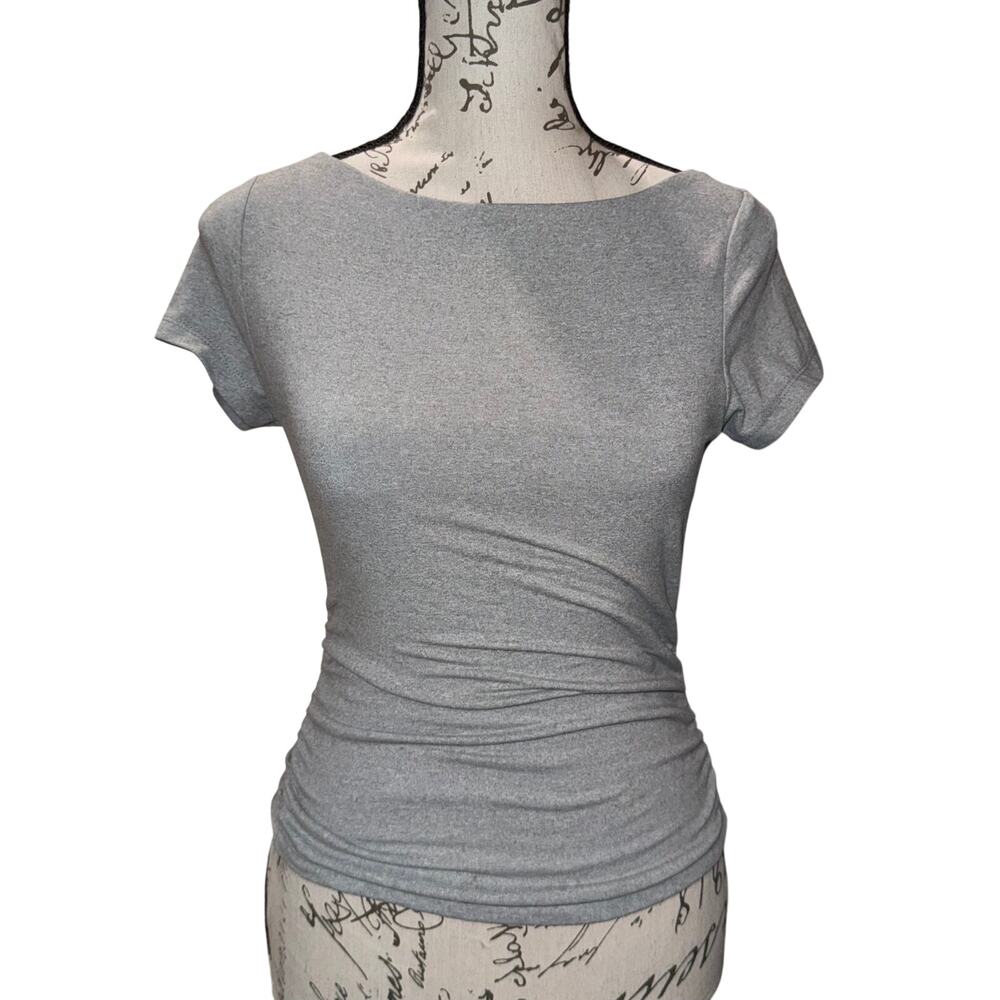 Better Together Gray Boat Neck Ruched Side Tee Balletcore Minimalist Fitted S
